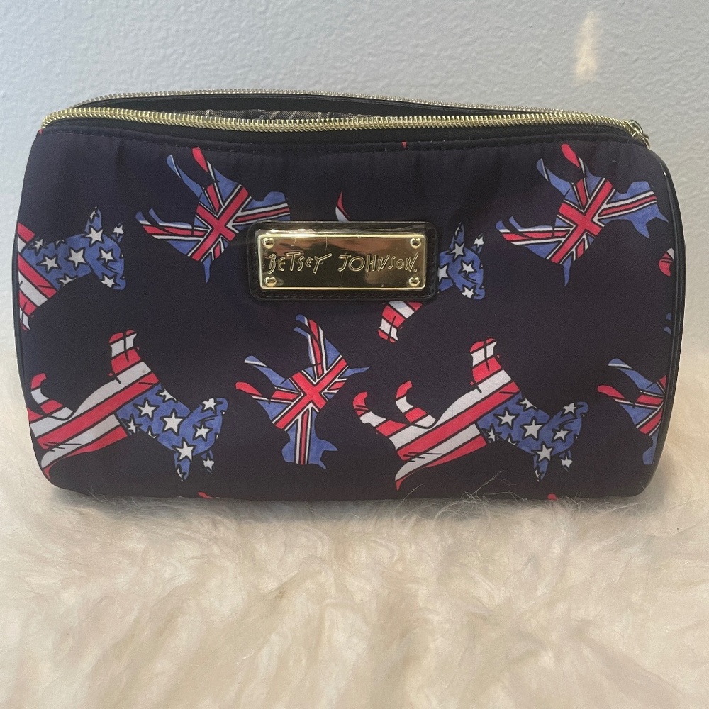 Authentic Betsey Johnson Navy Blue British/English Dog Design Accessory Bag; 9x6